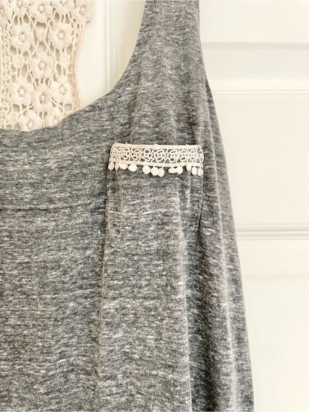 Lucky Brand Heather Gray Cover-Up Dress with Crochet Trim